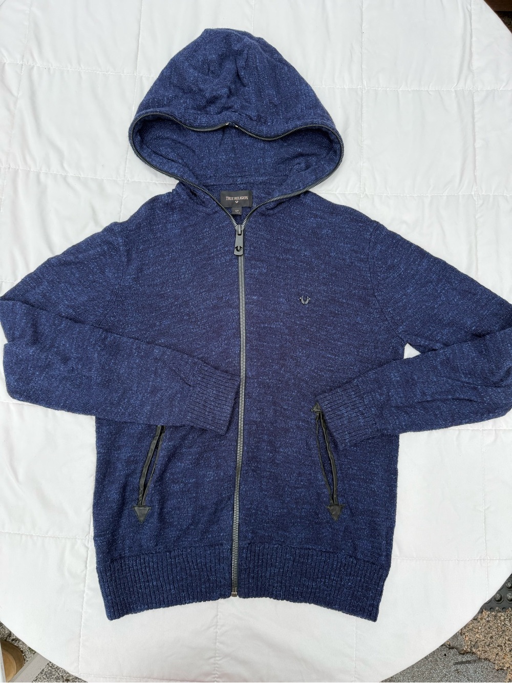 True Religion Navy Blue Full-Zip Hooded Sweater